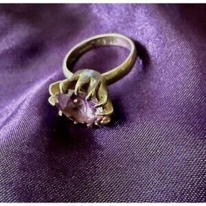 Vintage JR Signed  Mexico Prong Set Round Amethyst Sterling Silver Ring Sz 7.75